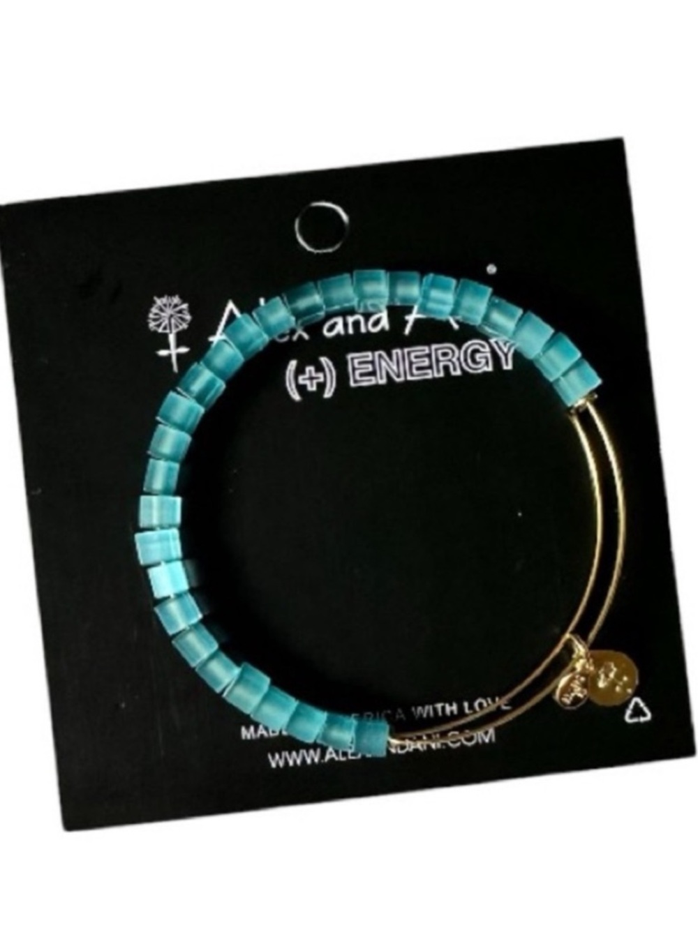 Alex and Ani Light Blue Beaded Energy Gold Expandable Bangle Bracelet